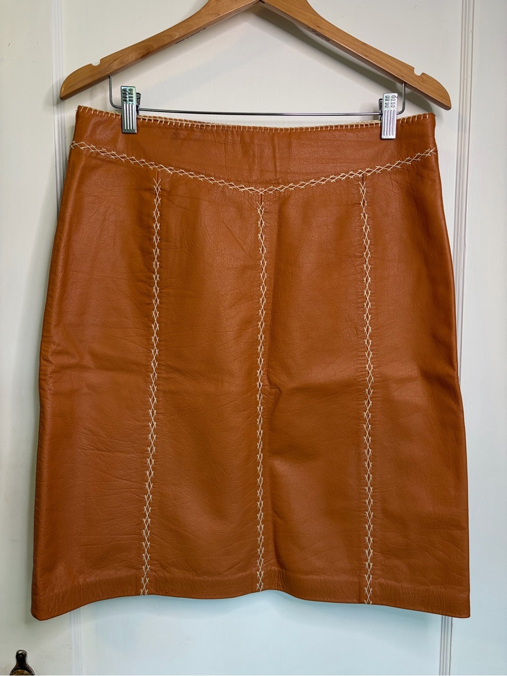 GAP Leather Stitch-Detail A-Line Skirt in Khaki Women’s 10